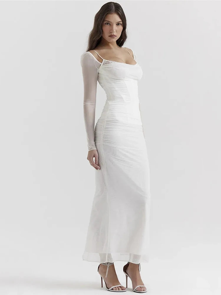 Mesh Strapless Maxi Long Dress - JELESACK