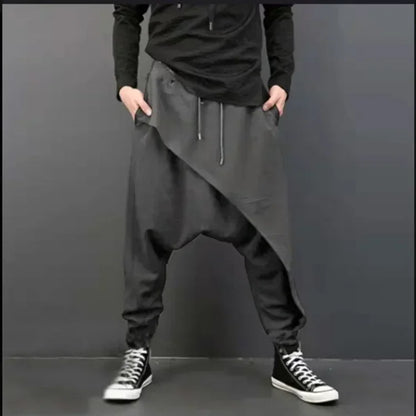 Irregular Loose Solid Drawstring Cross-pants