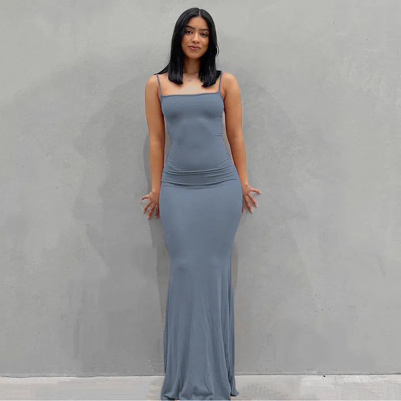 Satin Slip Sleeveless Backless Maxi Dress - JELESACK