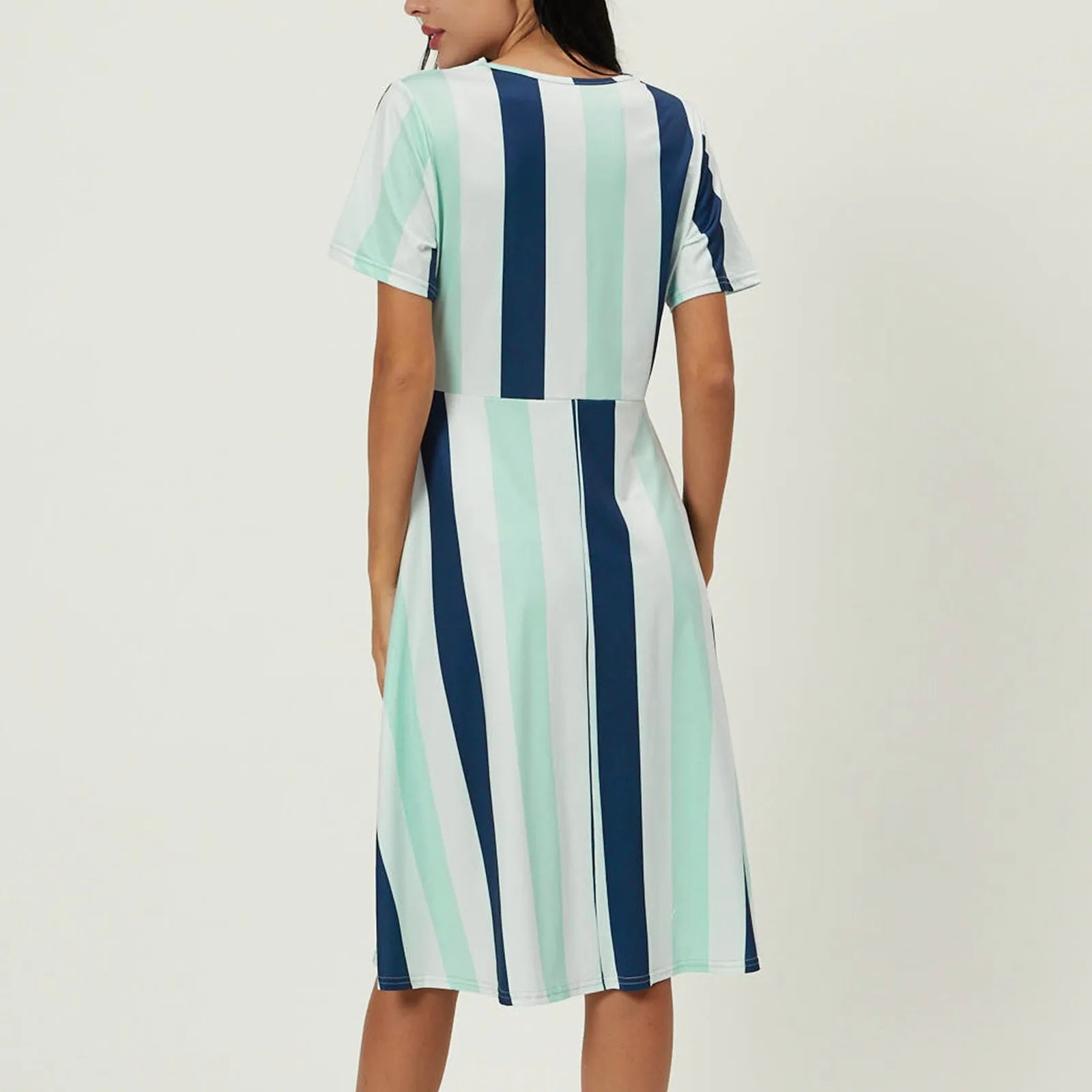 Maternity Casual Short Sleeve V Neck Striped Printed Dress - JELESACK