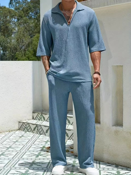 V-neck design shirt and pants
