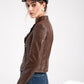 Faux Women's Leather Jackets Long Sleeve - JELESACK