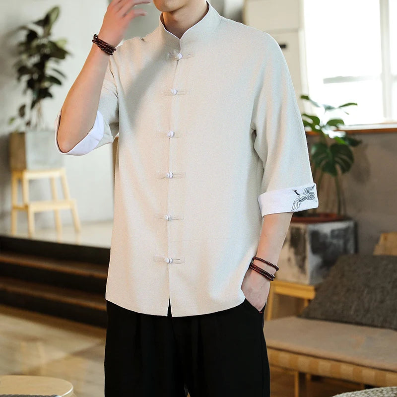 Crane Embroidery Top Traditional Shirt - JELESACK