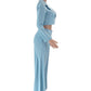 Two Piece Long Sleeve Suit & High Waist Wide Leg Pants