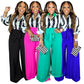 Two Piece Sets  Long Sleeve Stripe Shirt and Wide Leg Pant