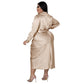 Elegant Satin Plus Size Women Ruched Long Sleeve - JELESACK