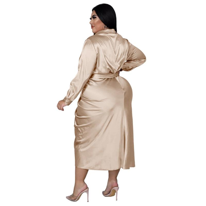 Elegant Satin Plus Size Women Ruched Long Sleeve - JELESACK