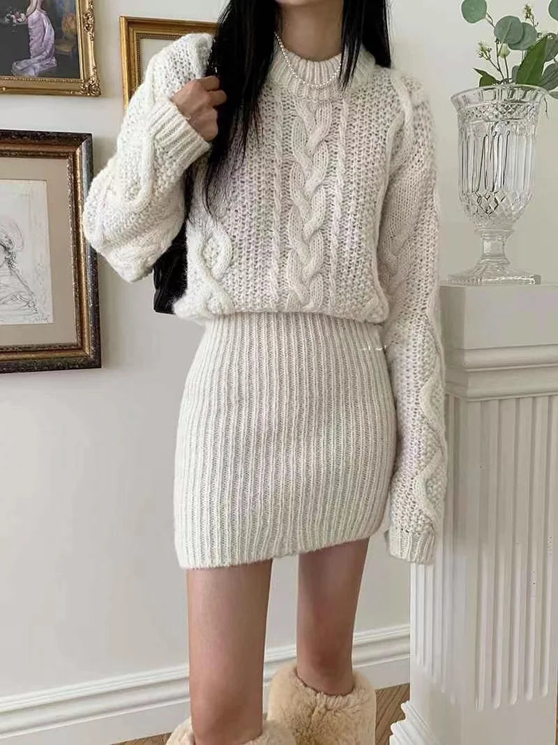 Chunky Cable-knit Long Sleeve Ribbed Mini Sweater - JELESACK