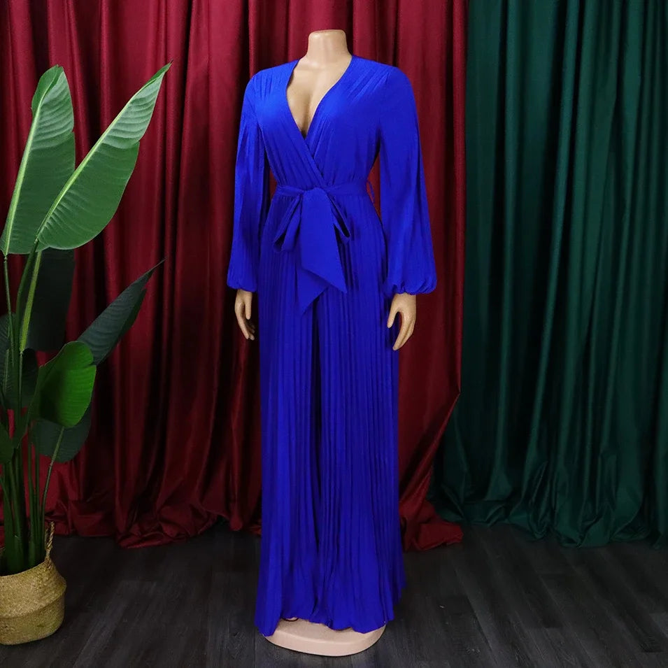 Elegant Pleated Jumpsuits & Rompers Full Sleeve