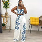 Two Piece Set  Print Crop Top and Wide Leg Pants