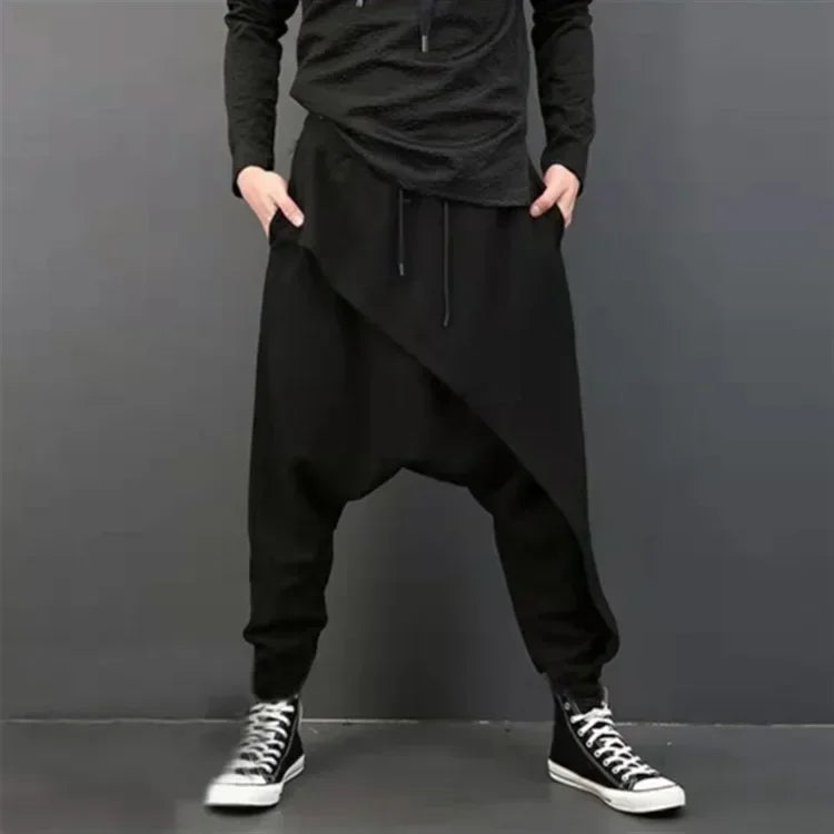 Irregular Loose Solid Drawstring Cross-pants