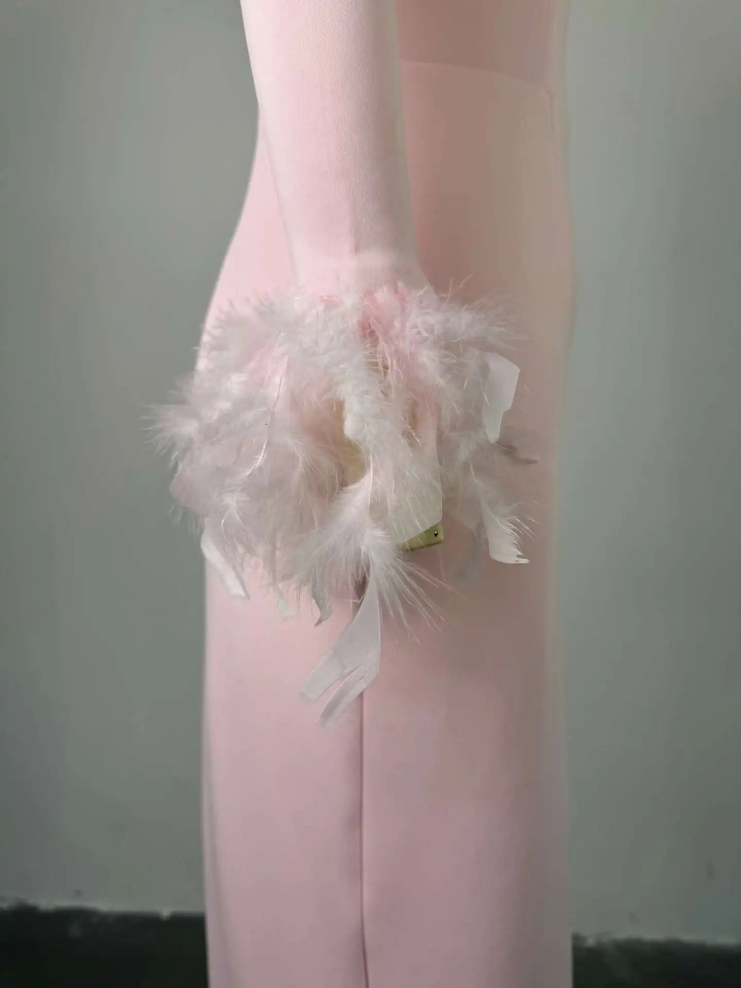 Collar Feather Full Sleeve High Waist Vestidos