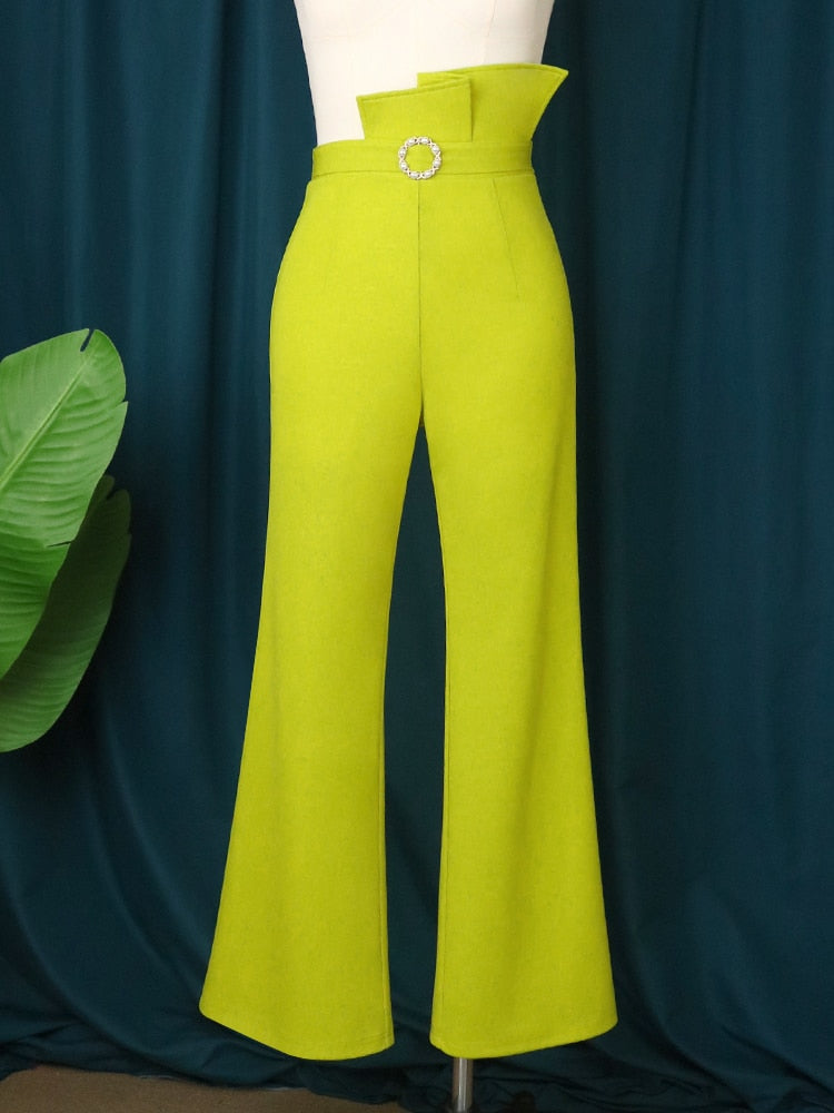 Trendy Pearl Belt Peplums Wide Leg Trousers - JELESACK