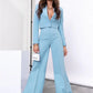 Two Piece Long Sleeve Suit & High Waist Wide Leg Pants