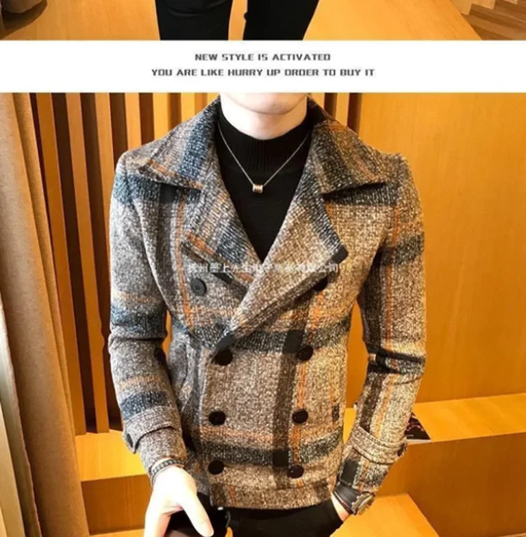 Thick Short Wool Coat Trendy Slim Fit Double Row Button