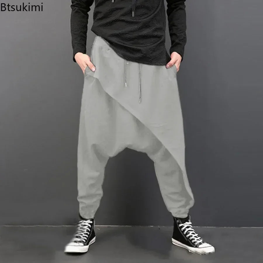 Irregular Loose Solid Drawstring Cross-pants