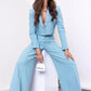 Two Piece Long Sleeve Suit & High Waist Wide Leg Pants