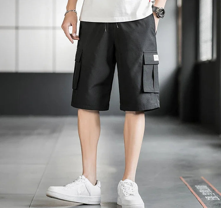 Men's Cargo Elastic Waist Multi Pocket Wide Short Pants