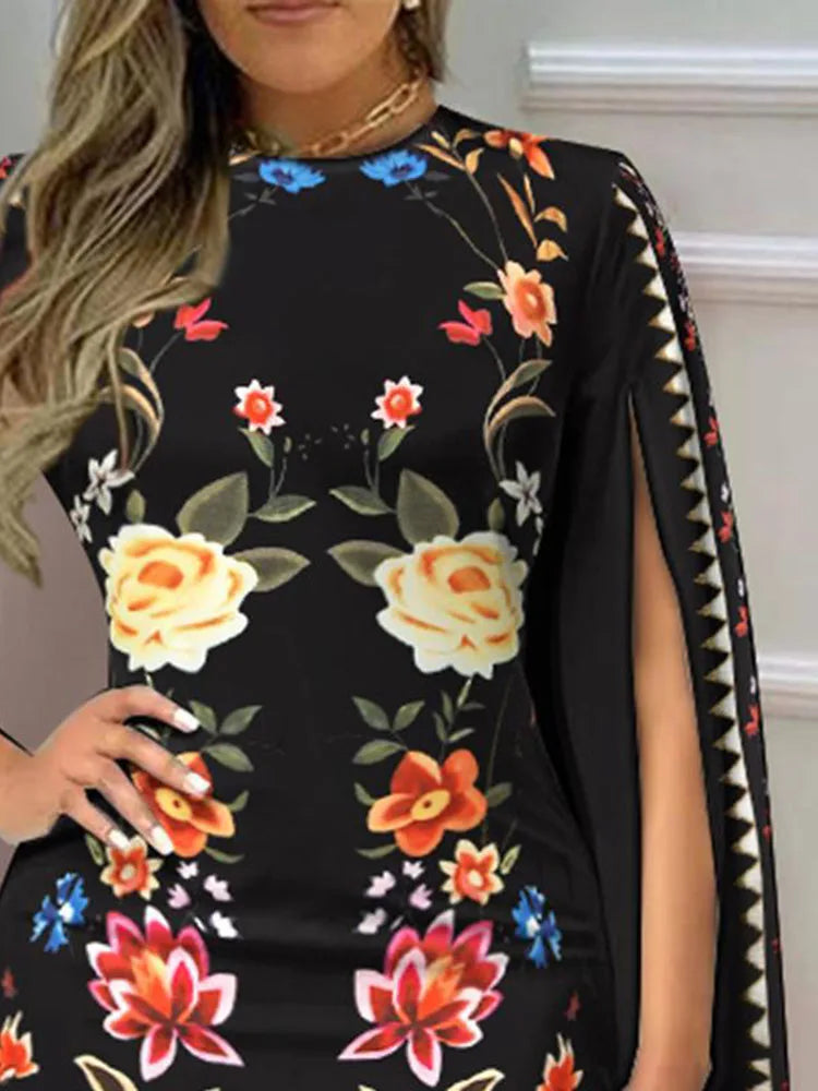 Split Sleeve Floral Midi Dress - JELESACK