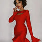 Women's Ruffles Bandage Dress Long Flare Sleeve - JELESACK