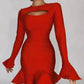 Women's Ruffles Bandage Dress Long Flare Sleeve - JELESACK