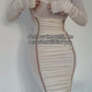 Two Layer Mesh Backless Ruched Bodycon Long Dress