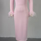 Collar Feather Full Sleeve High Waist Vestidos