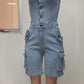 Strapless Button up Denim Romper
