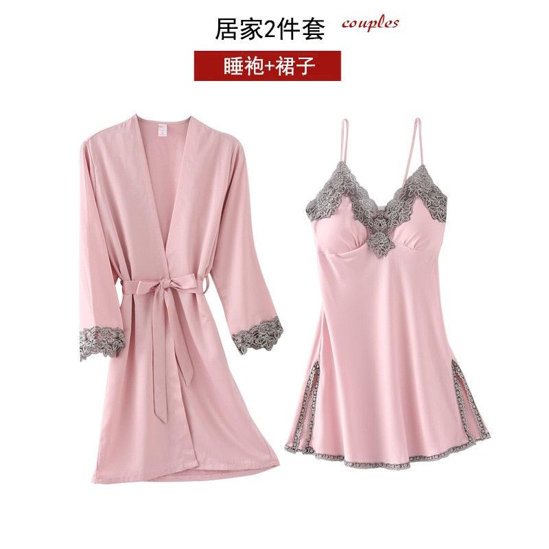 5PC Silk Robe Sleep Suit Women's Lace Satin Pyjamas and night wear - JELESACK